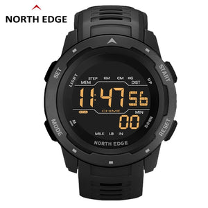 NORTH EDGE Men Digital Watch Men's Sports Watches Dual Time Pedometer Alarm Clock Waterproof 50M Digital Watch Military Clock